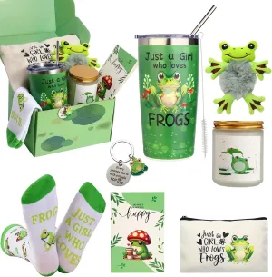 Frog Gifts for Women Frog Lovers Stuff Gifts Include Hair Tie 20oz Tumbler Mug Keychain Makeup Bag Candle Socks Bracelet Card for Women Christmas Birthday