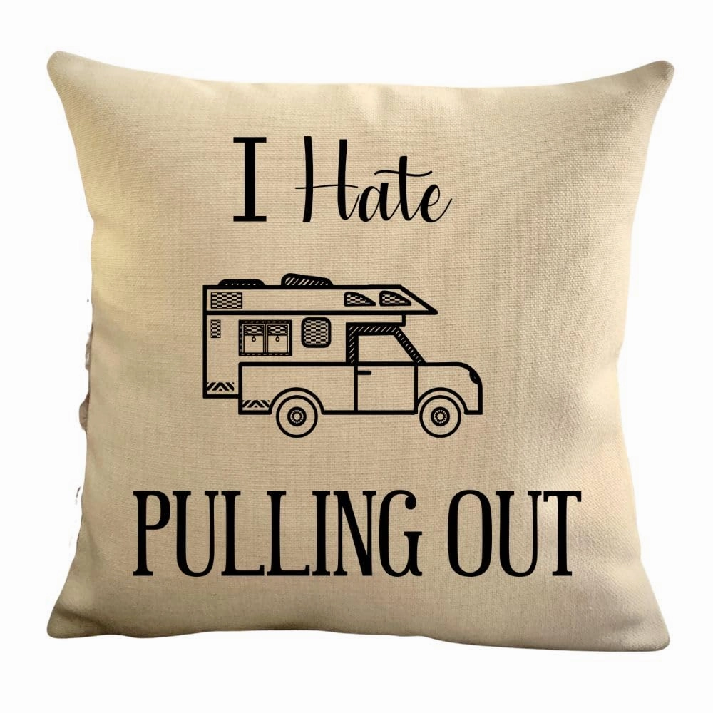 Funny Campsite Decorative Throw Pillow Cover, I Hate Pulling Out camper Pillow Case, USA tracking Map Pillow Sham, personalized Custom Travel Gift for truck camper trailer
