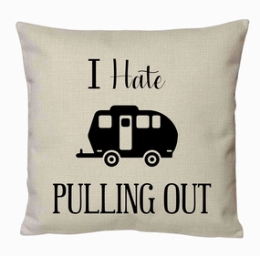 Funny Campsite Decorative Throw Pillow Cover, I Hate Pulling Out camper Pillow Case, USA tracking Map Pillow Sham, personalized Custom Travel Gift, vintage camper trailer