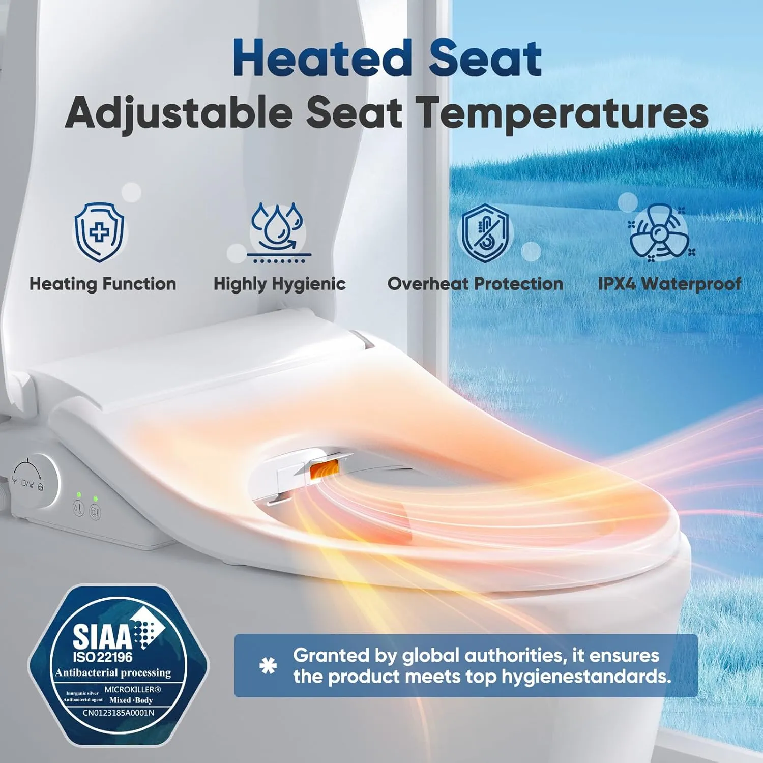 FVZ Bidet Toilet Seat Elongated Smart Heated Toilet Seat with Warm Water & Dryer, Feminine & Child Wash, Self-Clean Stainless Steel Nozzle, Adjustable Water Pressure, Slow Close Lid