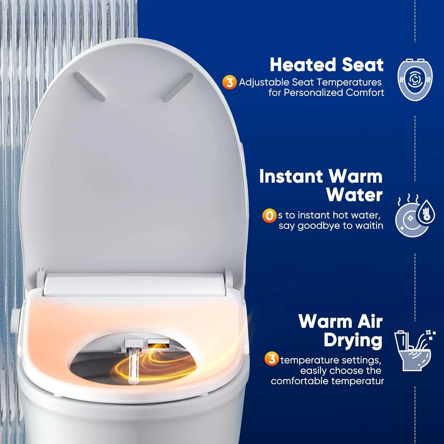 FVZ Bidet Toilet Seat Elongated Smart Heated Toilet Seat with Warm Water & Dryer, Feminine & Child Wash, Self-Clean Stainless Steel Nozzle, Adjustable Water Pressure, Slow Close Lid
