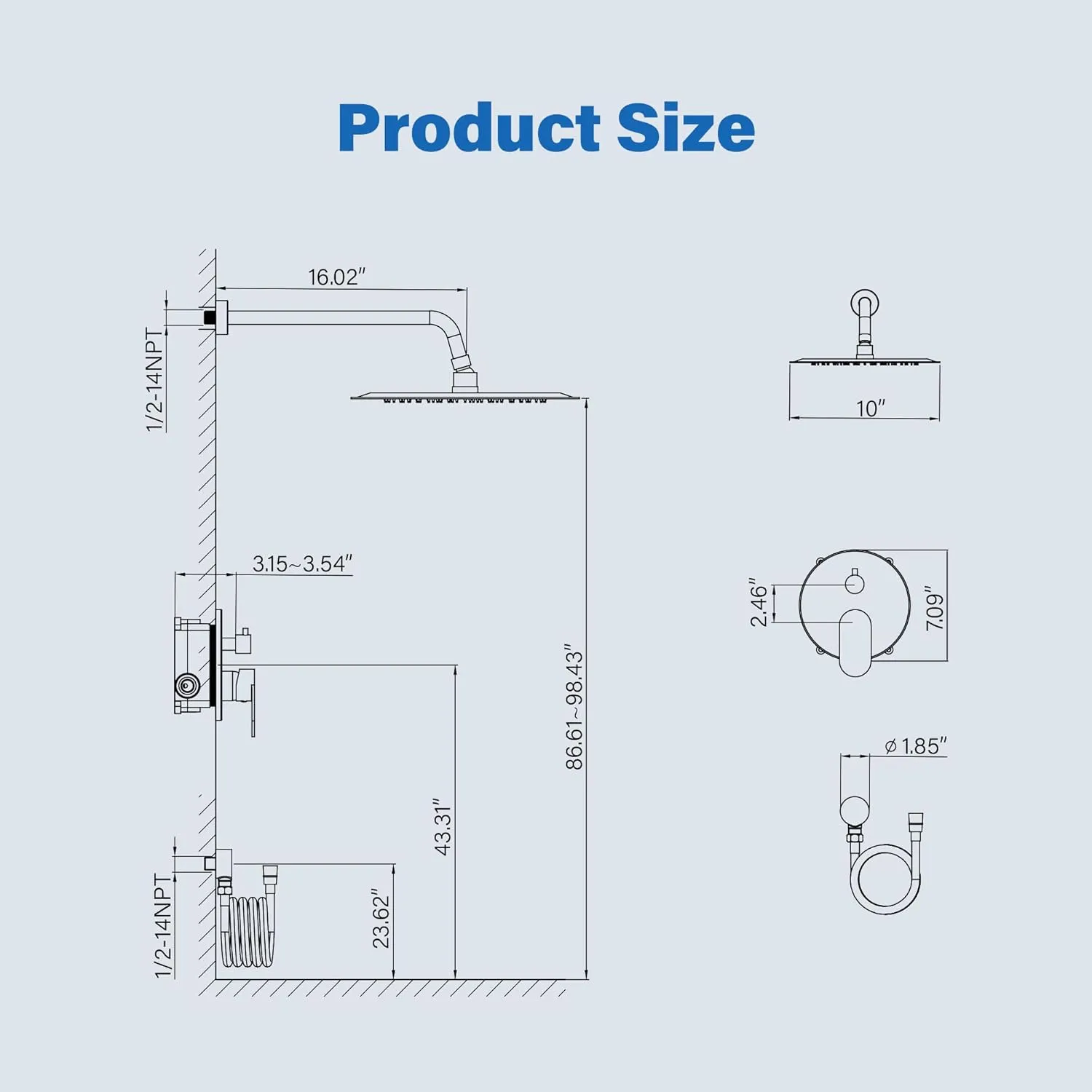 Gabrylly Shower System Black, Pressure Balance Shower Faucet Set, 10" Stainless Steel Rain Shower head with 5-Mode Handheld Shower Spray Combo,High Pressure Rainfall Shower Head Set, Matte Black