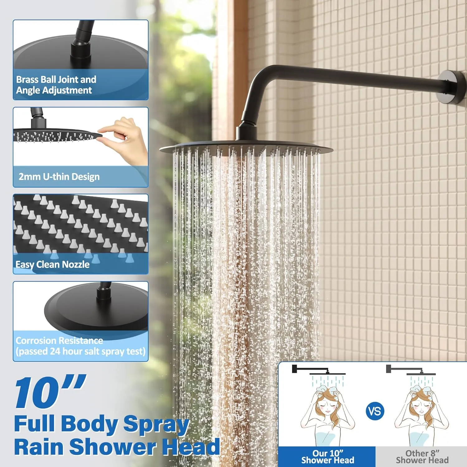 Gabrylly Shower System Black, Pressure Balance Shower Faucet Set, 10" Stainless Steel Rain Shower head with 5-Mode Handheld Shower Spray Combo,High Pressure Rainfall Shower Head Set, Matte Black