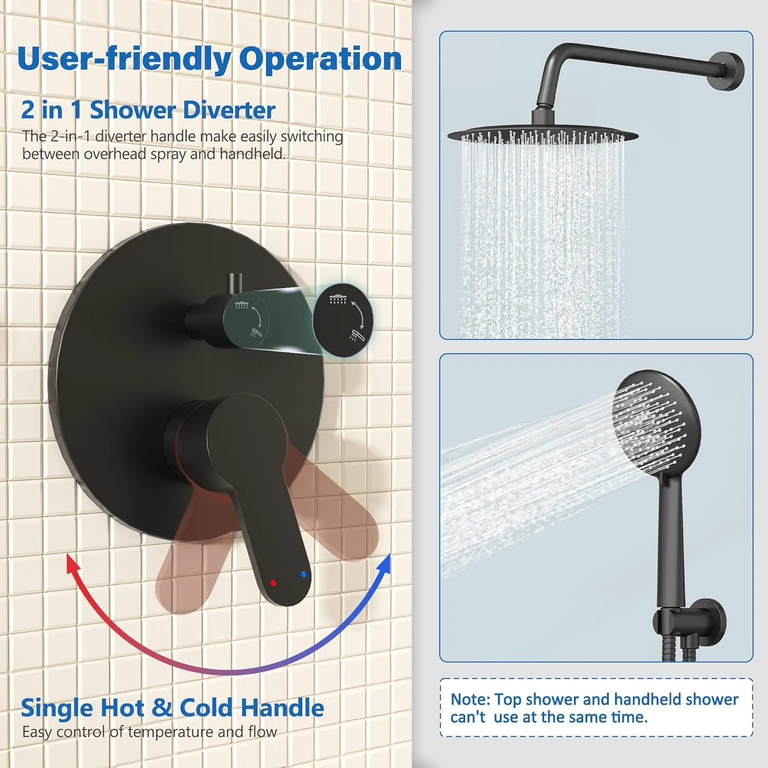 Gabrylly Shower System Black, Pressure Balance Shower Faucet Set, 10" Stainless Steel Rain Shower head with 5-Mode Handheld Shower Spray Combo,High Pressure Rainfall Shower Head Set, Matte Black