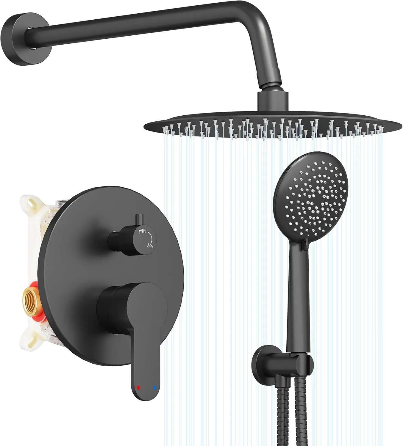 Gabrylly Shower System Black, Pressure Balance Shower Faucet Set, 10" Stainless Steel Rain Shower head with 5-Mode Handheld Shower Spray Combo,High Pressure Rainfall Shower Head Set, Matte Black