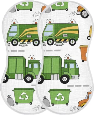 Garbage Trucks Car Burp Cloths Baby Boys Girls Absorbent Soft Cotton Burping Cloths Rags 2 Pack