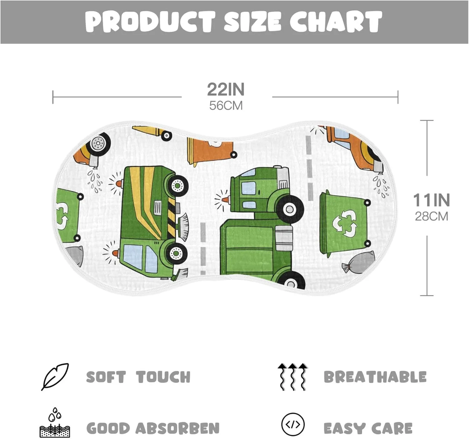 Garbage Trucks Car Burp Cloths Baby Boys Girls Absorbent Soft Cotton Burping Cloths Rags 2 Pack