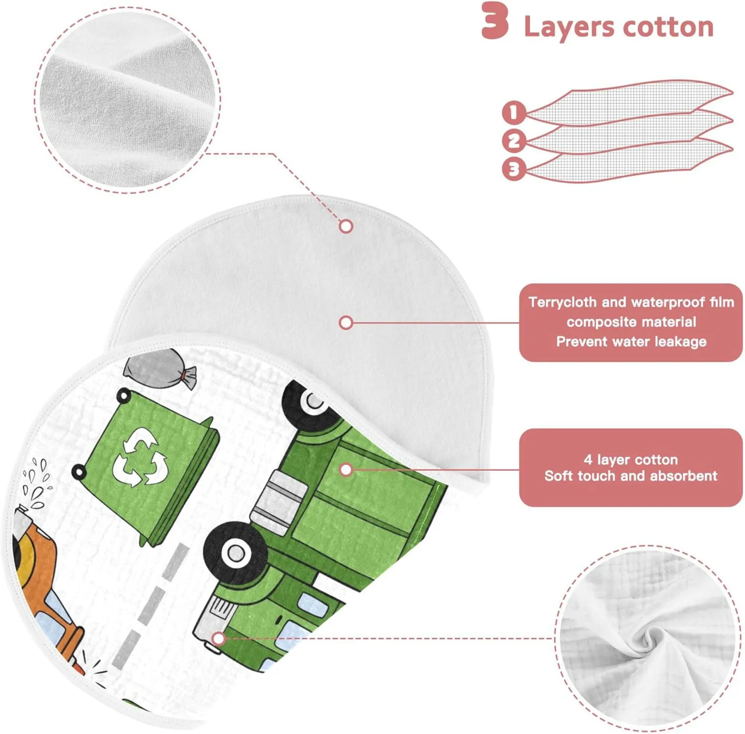 Garbage Trucks Car Burp Cloths Baby Boys Girls Absorbent Soft Cotton Burping Cloths Rags 2 Pack