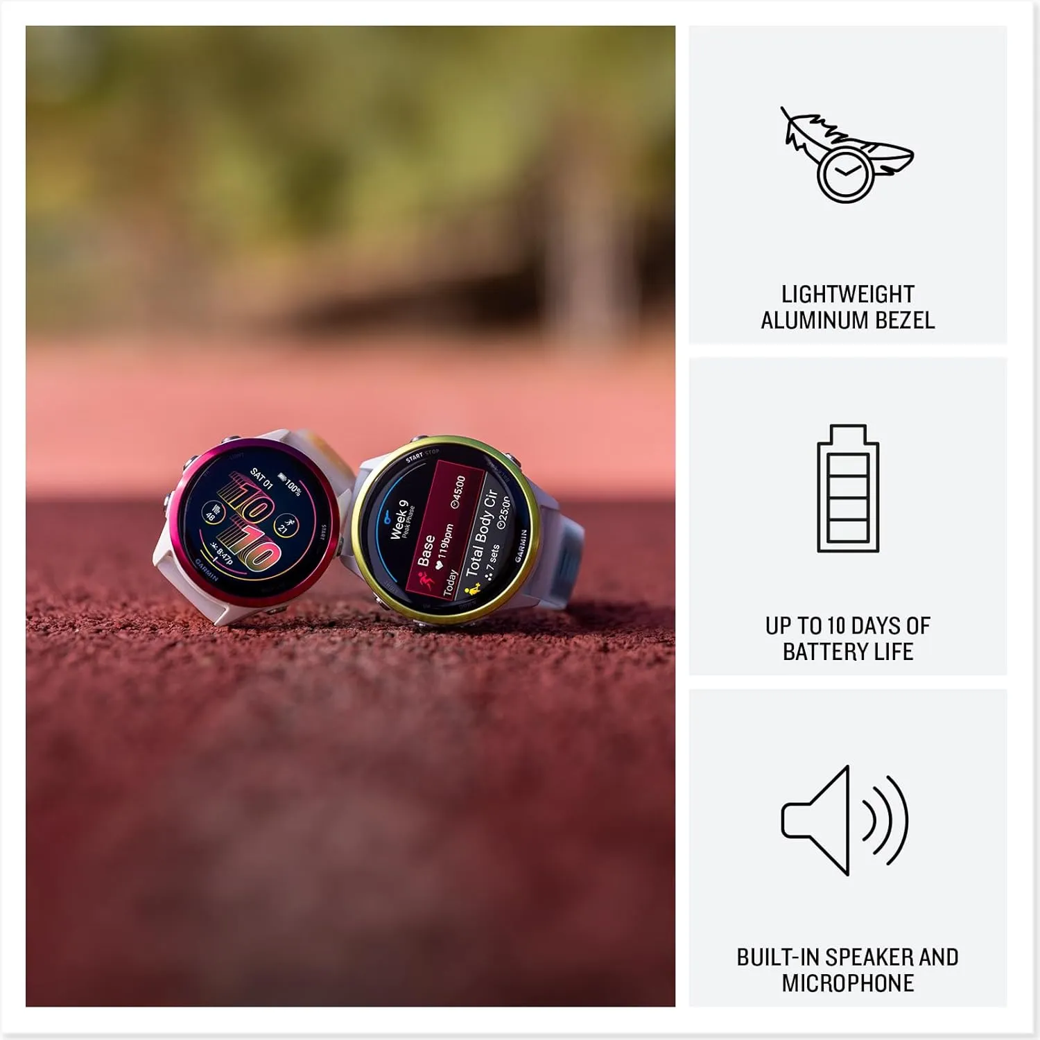 Garmin Forerunner 570 (42 mm, Raspberry/Translucent Bone/Mango) Running GPS Smartwatch - AMOLED Display, Training & Recovery - Bundle with PlayBetter Portable Charger & HD Screen Protectors