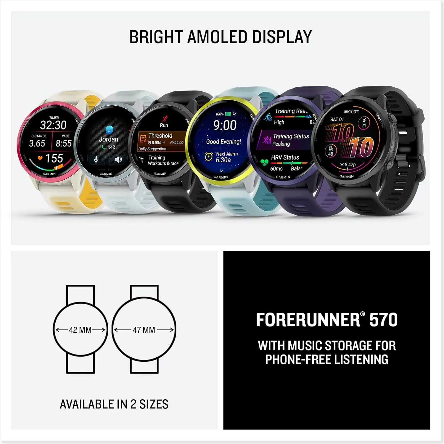 Garmin Forerunner 570 (42 mm, Raspberry/Translucent Bone/Mango) Running GPS Smartwatch - AMOLED Display, Training & Recovery - Bundle with PlayBetter Portable Charger & HD Screen Protectors