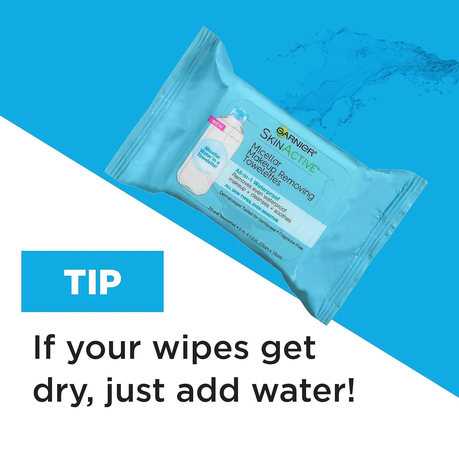 Garnier Micellar Facial Cleanser & Makeup Remover Wipes for Waterproof Makeup (25 Wipes), 2 Count (Packaging May Vary)