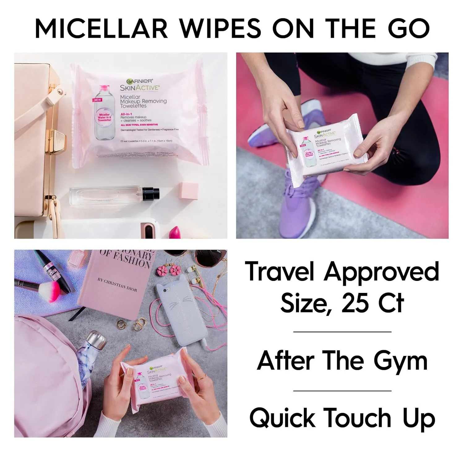 Garnier Micellar Facial Cleanser & Makeup Remover Wipes for Waterproof Makeup (25 Wipes), 2 Count (Packaging May Vary)