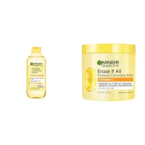 Garnier Micellar Water   Erase It All Makeup Cleansing Balm with Vitamin C, Facial Cleanser & Makeup Remover, Brightening & Hydrating, For All Skin Types, Vegan, Cruelty Free, 13.5 Fl Oz   4.2 Fl Oz