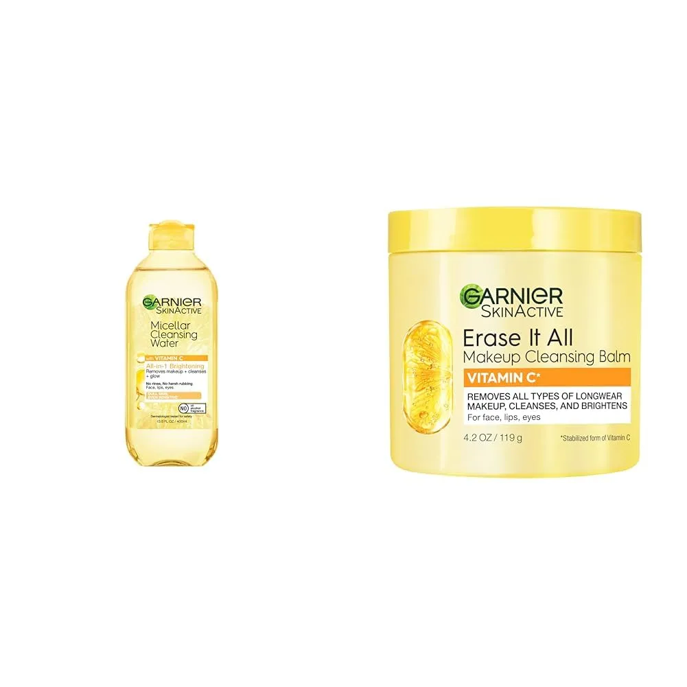 Garnier Micellar Water   Erase It All Makeup Cleansing Balm with Vitamin C, Facial Cleanser & Makeup Remover, Brightening & Hydrating, For All Skin Types, Vegan, Cruelty Free, 13.5 Fl Oz   4.2 Fl Oz