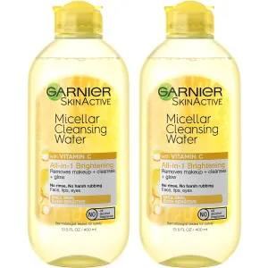 Garnier Micellar Water with Vitamin C, Facial Cleanser & Makeup Remover, Brightening & Hydrating, For All Skin Types, Vegan, Cruelty Free, 13.5 Fl Oz (400mL), 2 Count