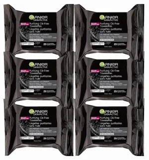 Garnier SkinActive Clean  Charcoal Oil-Free Makeup Remover Wipes, 25 Count, 6 Pack