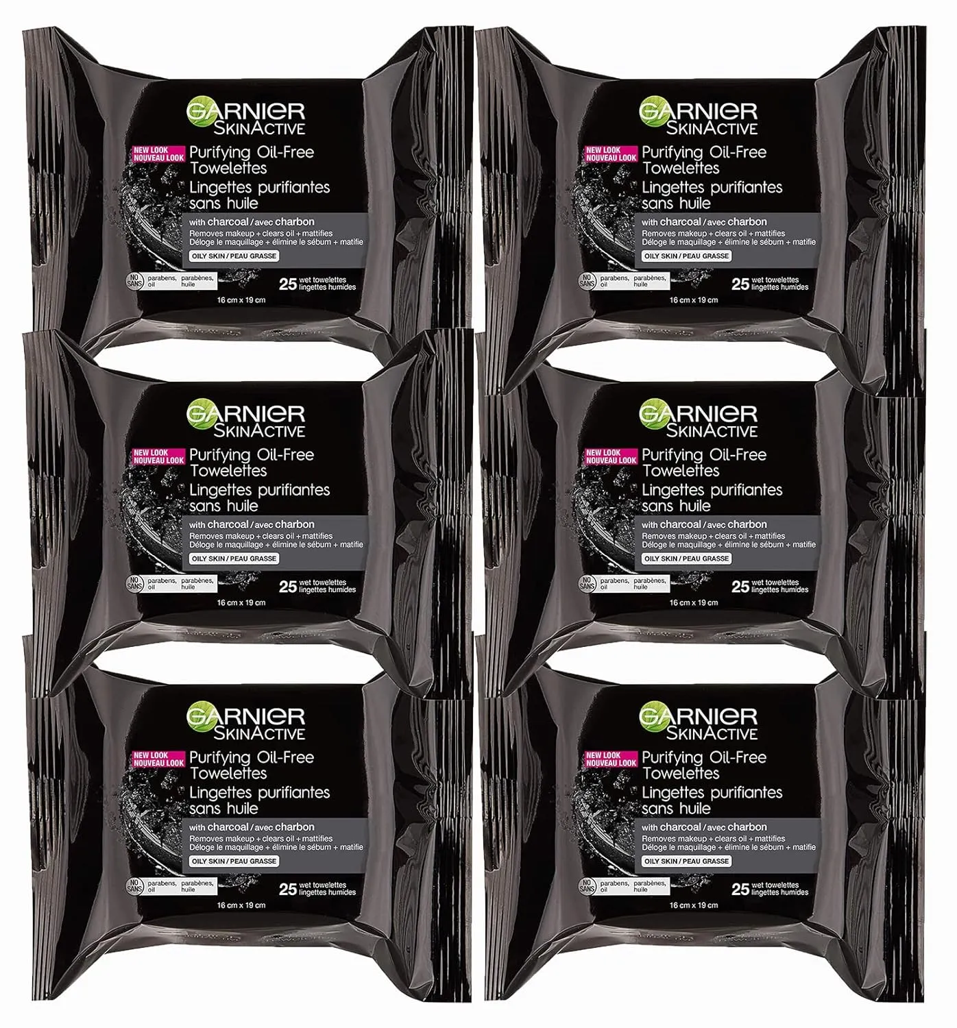 Garnier SkinActive Clean  Charcoal Oil-Free Makeup Remover Wipes, 25 Count, 6 Pack