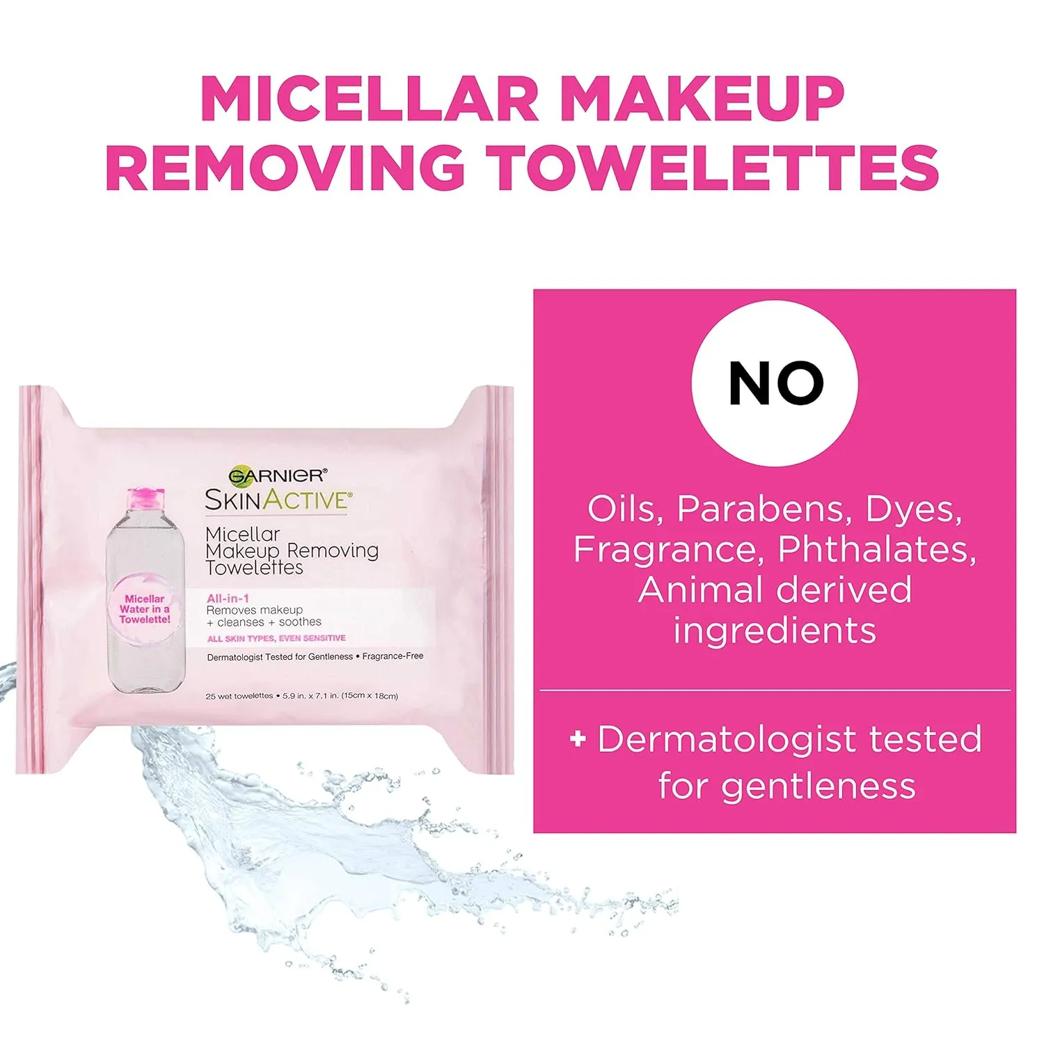 Garnier SkinActive Micellar Facial Cleanser & Makeup Remover Wipes, Gentle for All Skin Types (25 Wipes), 1 Count (Packaging May Vary)