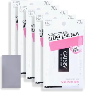 GATS-BY Oil Absorbing Sheets for Face - 70 Sheets x 5 Pack, Gentle Oil Blotting Paper for Oily Skin, Strong Absorption & Makeup Friendly, Portable Facial Oil Blotters (Oil Clear Sheets)