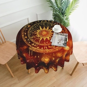 Gears Clock Bronze Century Round Tablecloth,Waterproof Table Cover Table Protector for Outdoor and Kitchen Dining Room