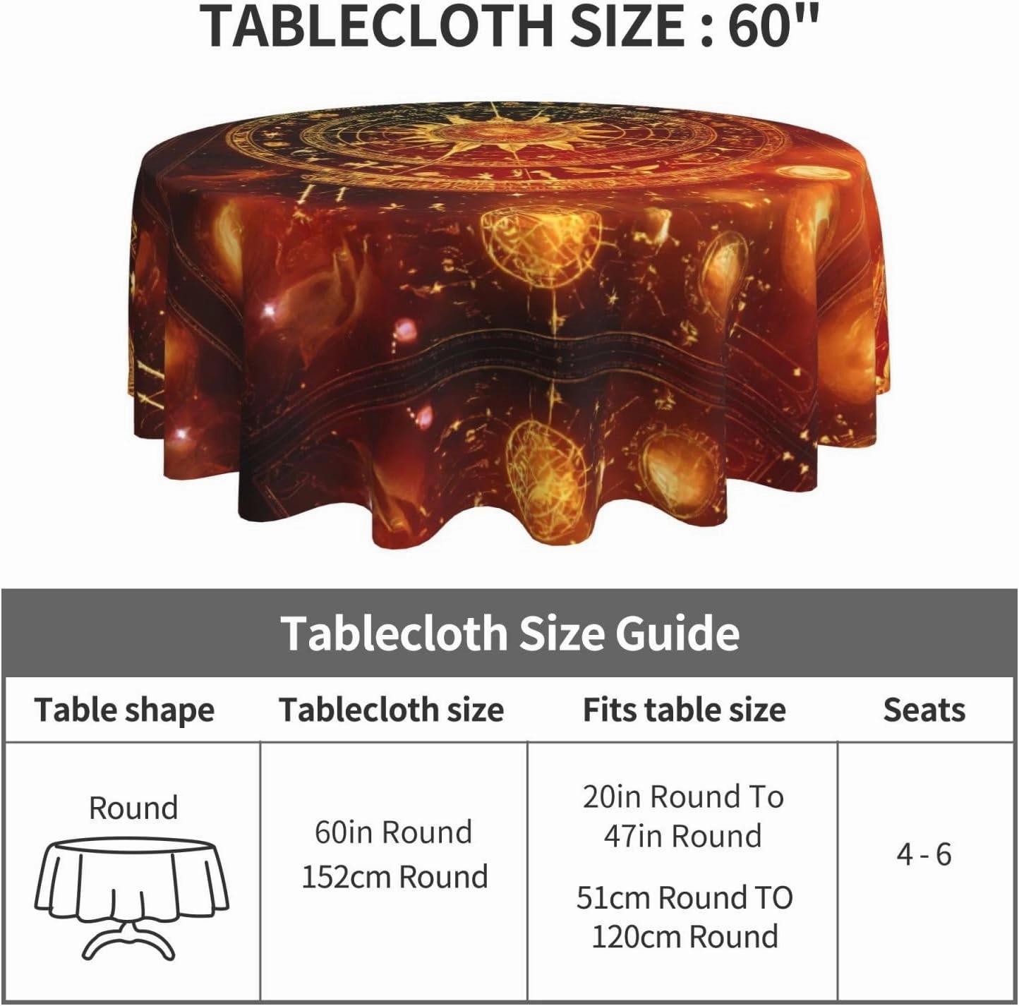 Gears Clock Bronze Century Round Tablecloth,Waterproof Table Cover Table Protector for Outdoor and Kitchen Dining Room
