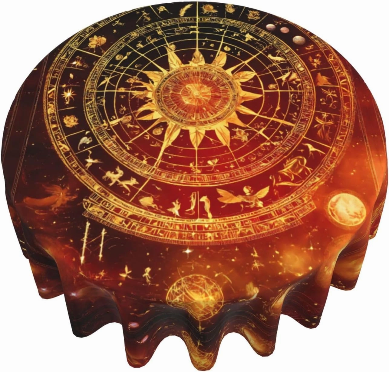 Gears Clock Bronze Century Round Tablecloth,Waterproof Table Cover Table Protector for Outdoor and Kitchen Dining Room
