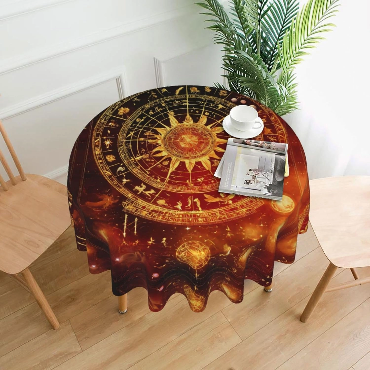 Gears Clock Bronze Century Round Tablecloth,Waterproof Table Cover Table Protector for Outdoor and Kitchen Dining Room