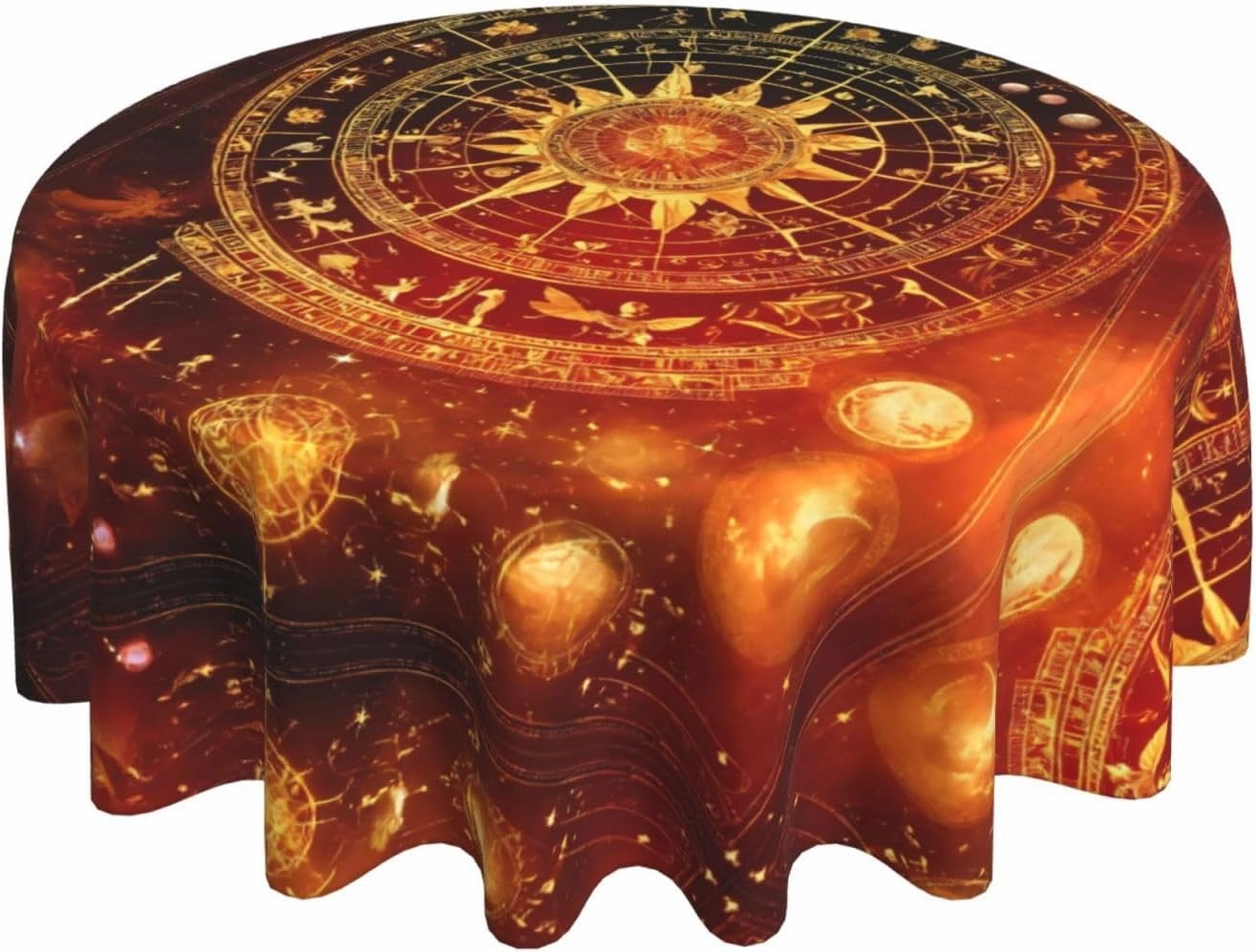 Gears Clock Bronze Century Round Tablecloth,Waterproof Table Cover Table Protector for Outdoor and Kitchen Dining Room