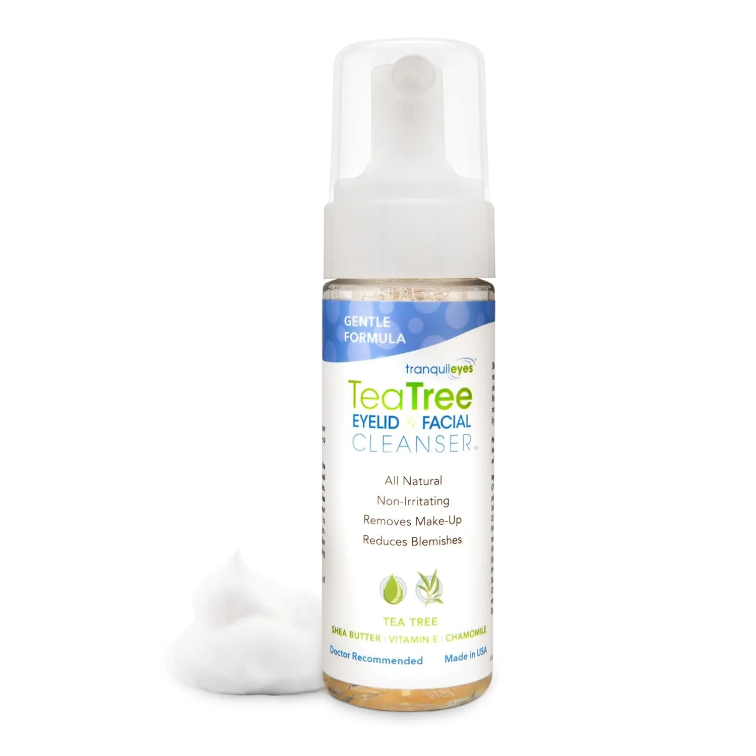 Gentle Tea Tree Oil Foaming Facial Cleanser – 1.6oz – Non-Irritating Eyelid Cleanser & Face Wash with Tea Tree, Chamomile & Shea Butter​