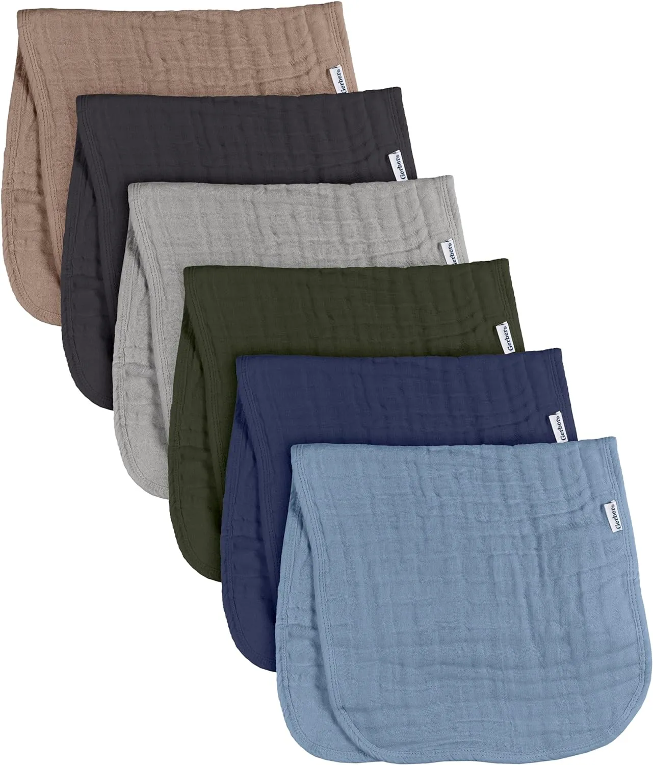 Gerber Baby Unisex Muslin Burp Cloths 6-Pack, Multi Blues Browns, Large Size 20" x 10"