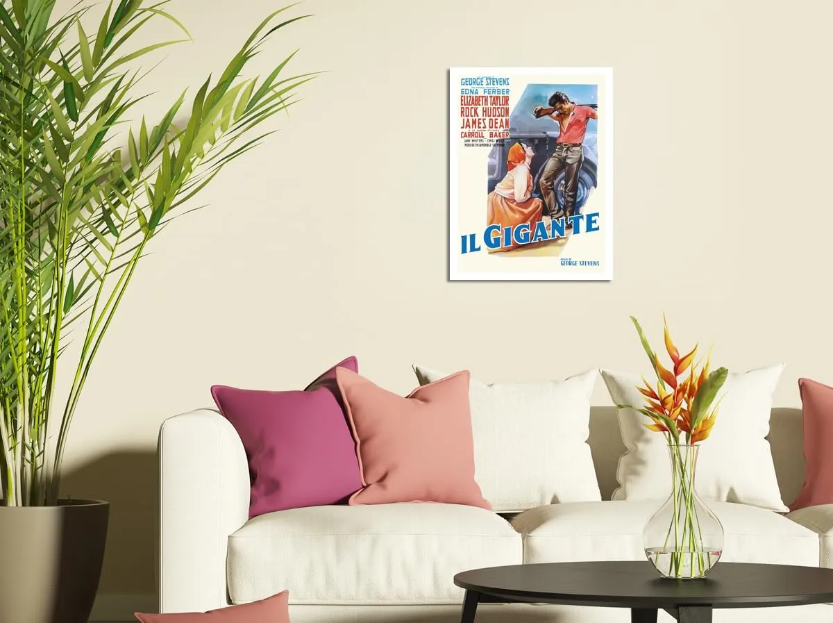 Giant (Il Gigante) - starring Elizabeth Taylor, Rock Hudson, and James Dean - Vintage Italian Movie Poster by Luigi Martinati c.1956-8 x 12 inch Vintage Wood Art Sign