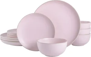 Gibson Home Rockaway Round Stoneware Dinnerware Set, Service for 4 (12pcs), Pink