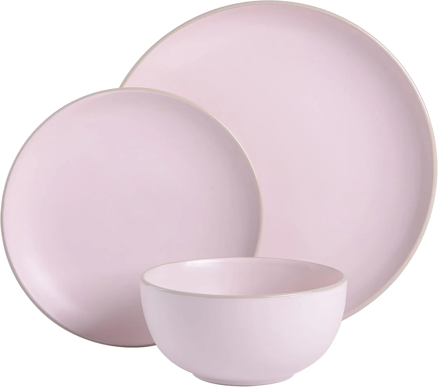 Gibson Home Rockaway Round Stoneware Dinnerware Set, Service for 4 (12pcs), Pink