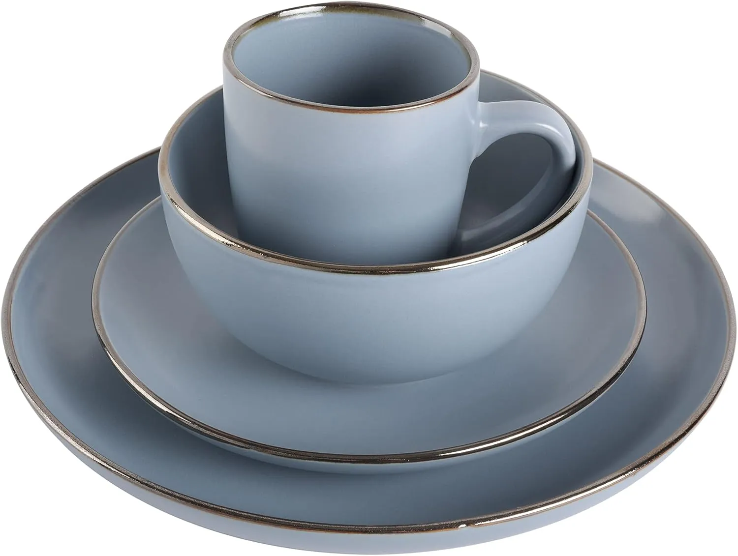 Gibson Home Rockaway Round Stoneware Dinnerware Set, Service for 4 (16pcs), Matte Blue