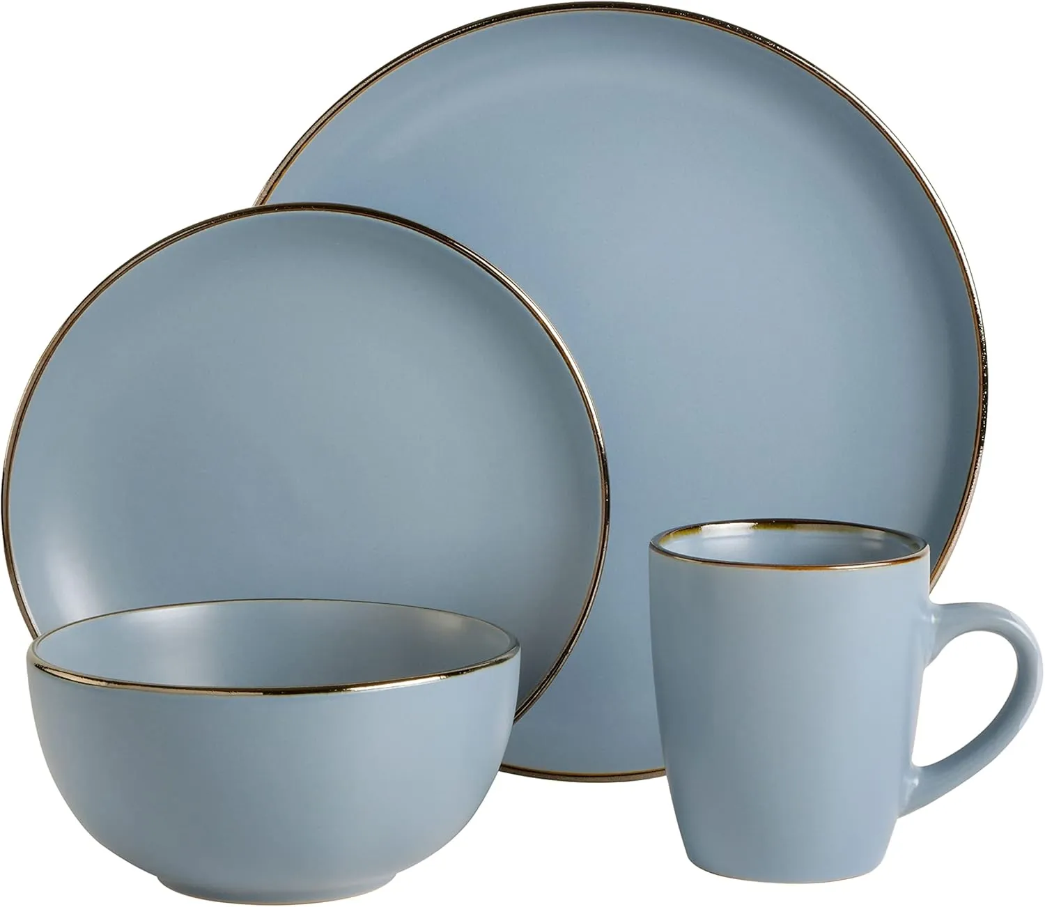 Gibson Home Rockaway Round Stoneware Dinnerware Set, Service for 4 (16pcs), Matte Blue