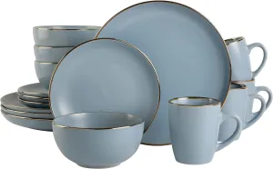 Gibson Home Rockaway Round Stoneware Dinnerware Set, Service for 4 (16pcs), Matte Blue