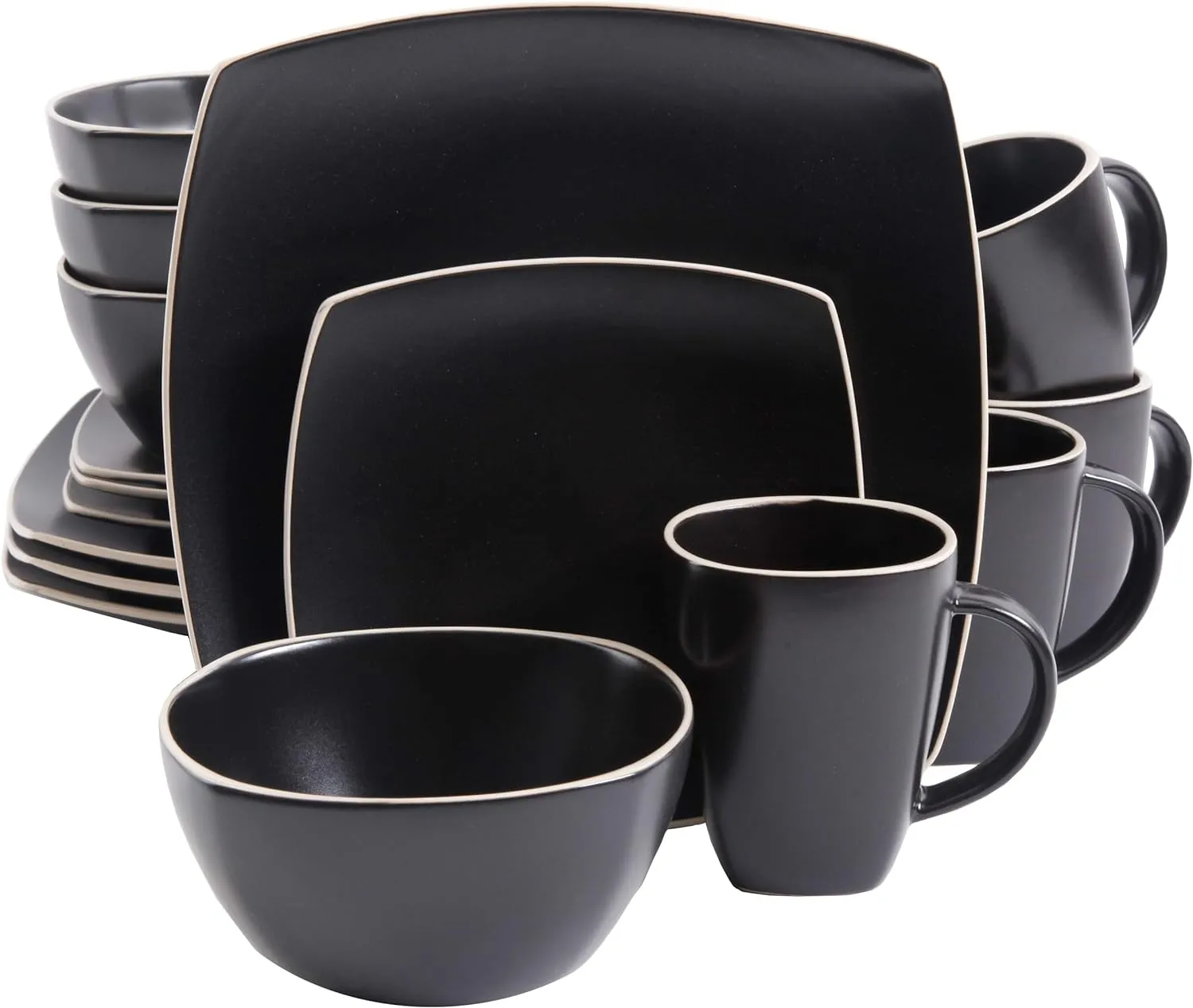 Gibson Soho Lounge Dinnerware Set, Service for 4 (16pcs), Matte Black