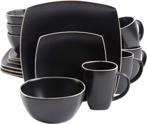 Gibson Soho Lounge Dinnerware Set, Service for 4 (16pcs), Matte Black