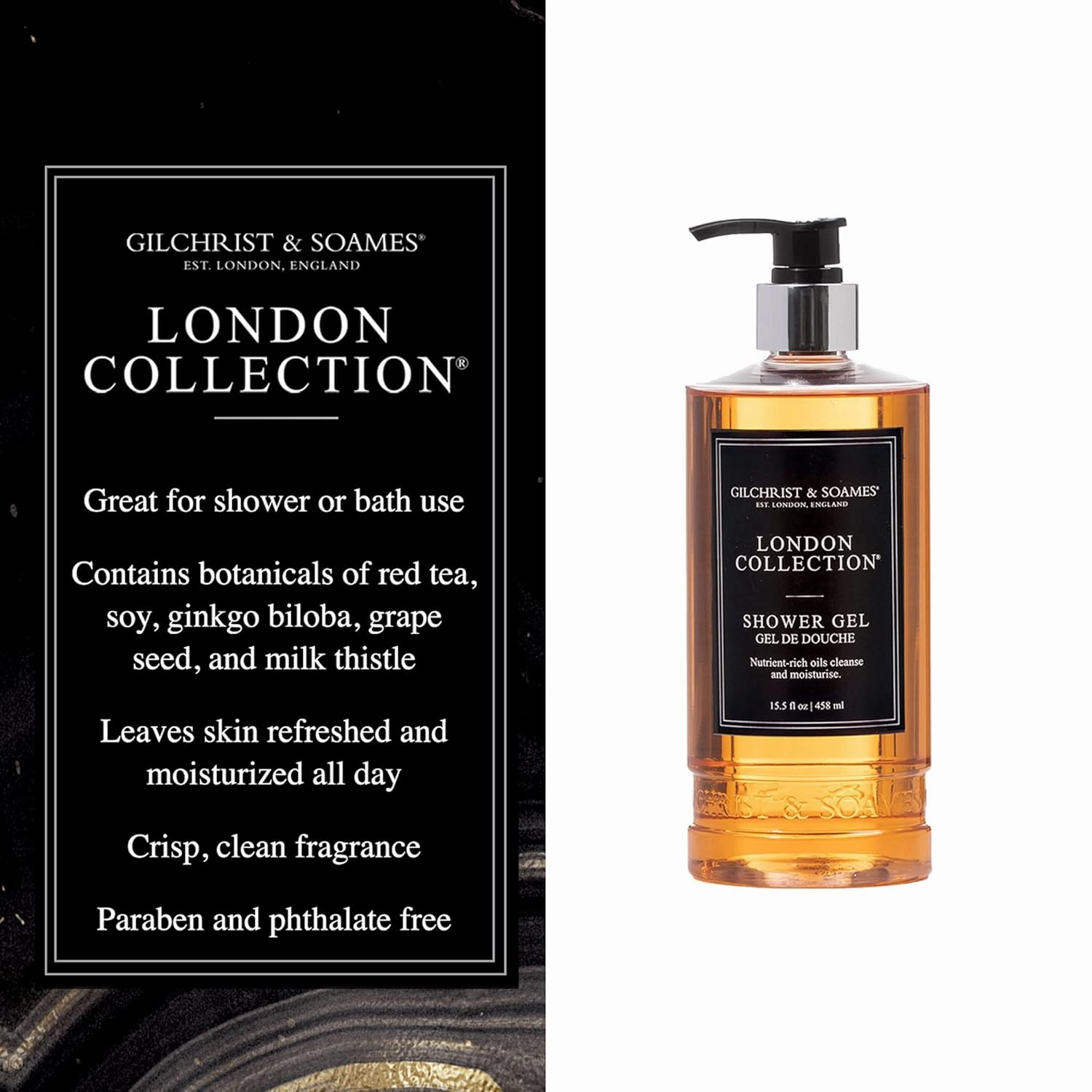 Gilchrist & Soames London Shower Gel and Body Wash - 15.5oz - Antioxidant Rich, Gently Cleansing, Zero Parabens, Sulfates, and Phthalates