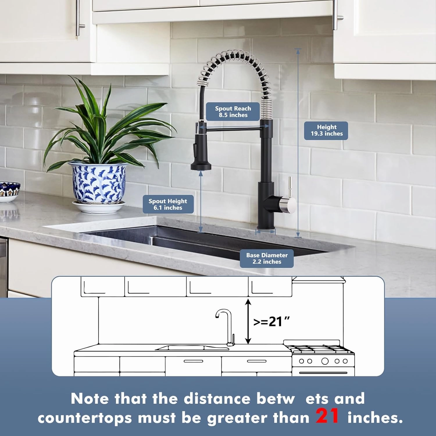 GIMILI Kitchen Faucet with Pull Down Sprayer Single Hole Stainless Steel Sink Faucet, Suitable for Farmhouses, RV, Laundry Room, Outdoor, and Campers. Llave para fregadero de cocina Black and Nickel