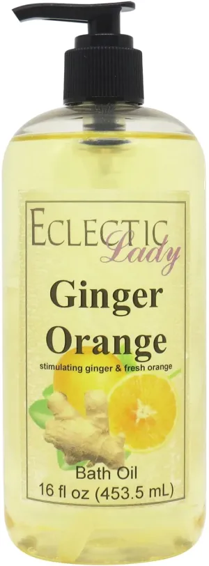 Ginger Orange Bath Oil by Eclectic Lady - Scented Bath Oil - Relaxing & Moisturizing Bathing Oil - Fragrance Body Oil For Dry & Rough Sensitive Skin - Body Daily Nourishing Shower Oil (16 oz)