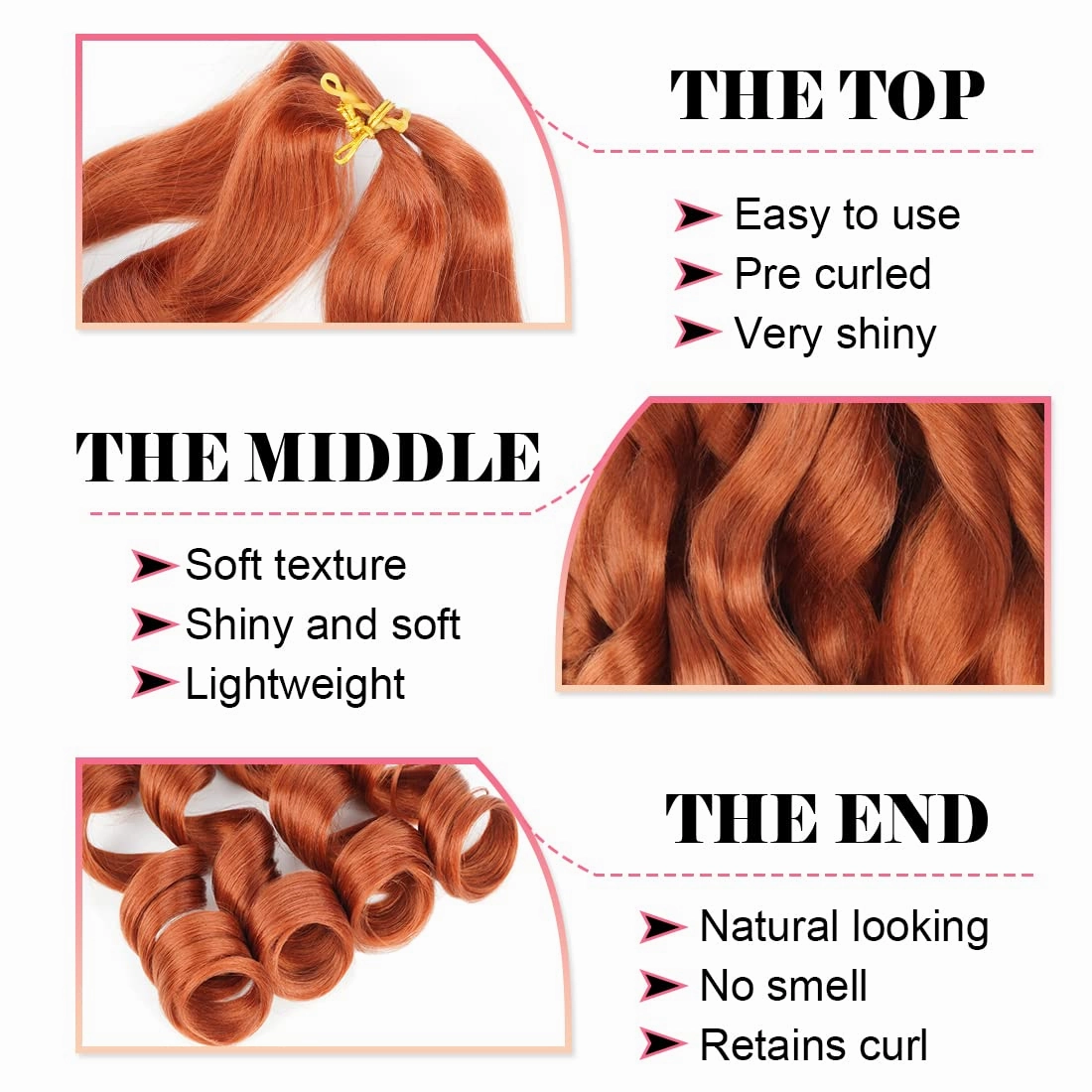 Ginger French Curl Braiding Hair 24 Inch Soft Ginger Braiding Hair Pre Stretched Loose Wave Bouncy 100g/pack Yaki Crochet Hair for Black Women Hair Extensions for Braids (#350)