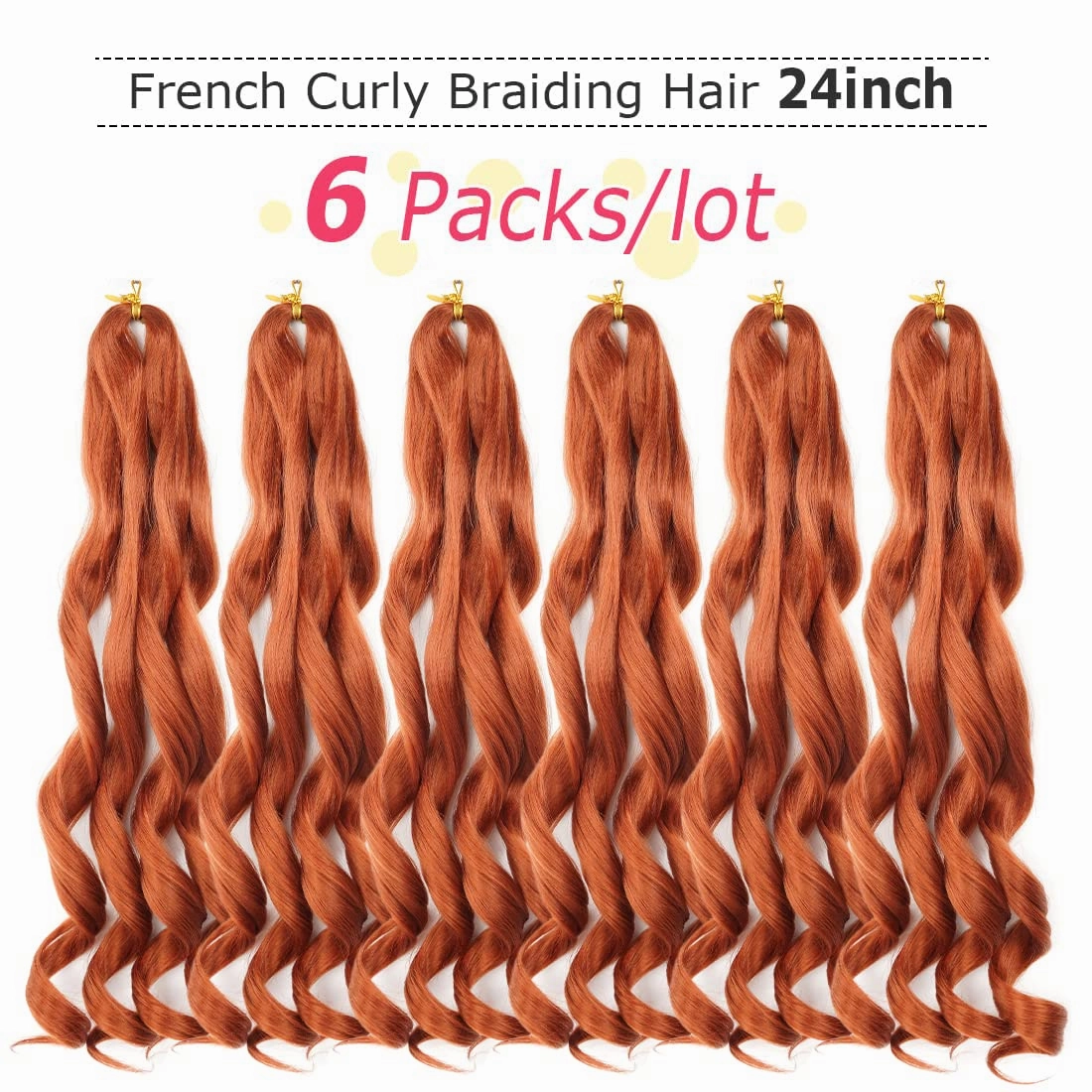 Ginger French Curl Braiding Hair 24 Inch Soft Ginger Braiding Hair Pre Stretched Loose Wave Bouncy 100g/pack Yaki Crochet Hair for Black Women Hair Extensions for Braids (#350)