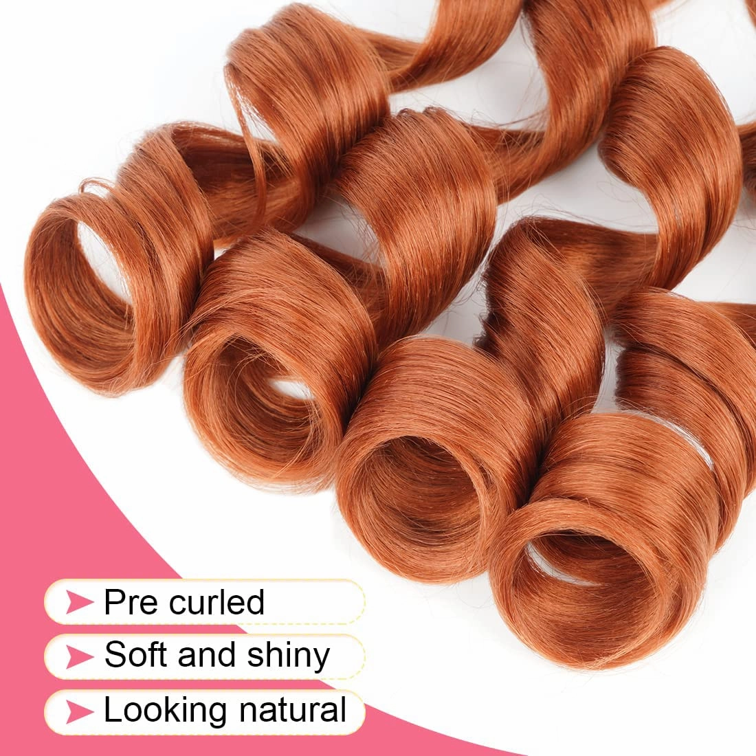 Ginger French Curl Braiding Hair 24 Inch Soft Ginger Braiding Hair Pre Stretched Loose Wave Bouncy 100g/pack Yaki Crochet Hair for Black Women Hair Extensions for Braids (#350)