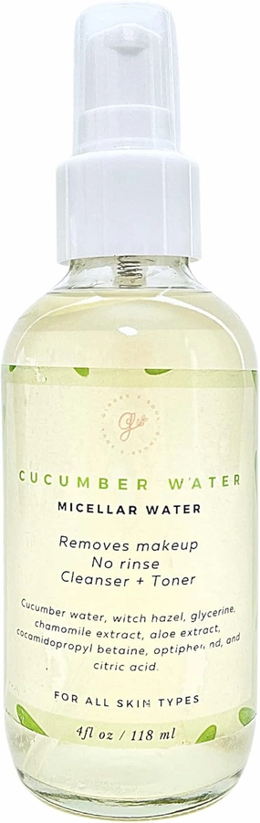 Ginger's Soul Micellar Water, Cucumber Witch Hazel, Firming and Soothing Cleanser Toner Makeup Remover, 4 fl oz