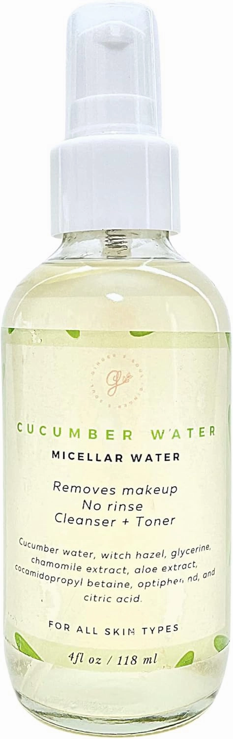 Ginger's Soul Micellar Water, Cucumber Witch Hazel, Firming and Soothing Cleanser Toner Makeup Remover, 4 fl oz