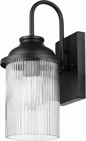 GLOBE Electric 60000027 1-Light Outdoor Wall Sconce, Matte Black, Ribbed Glass Shade, E26 Bulb, Outdoor Lighting Modern, Front Porch Décor, Wall Lighting, Outdoor Light Fixture, Patio Décor