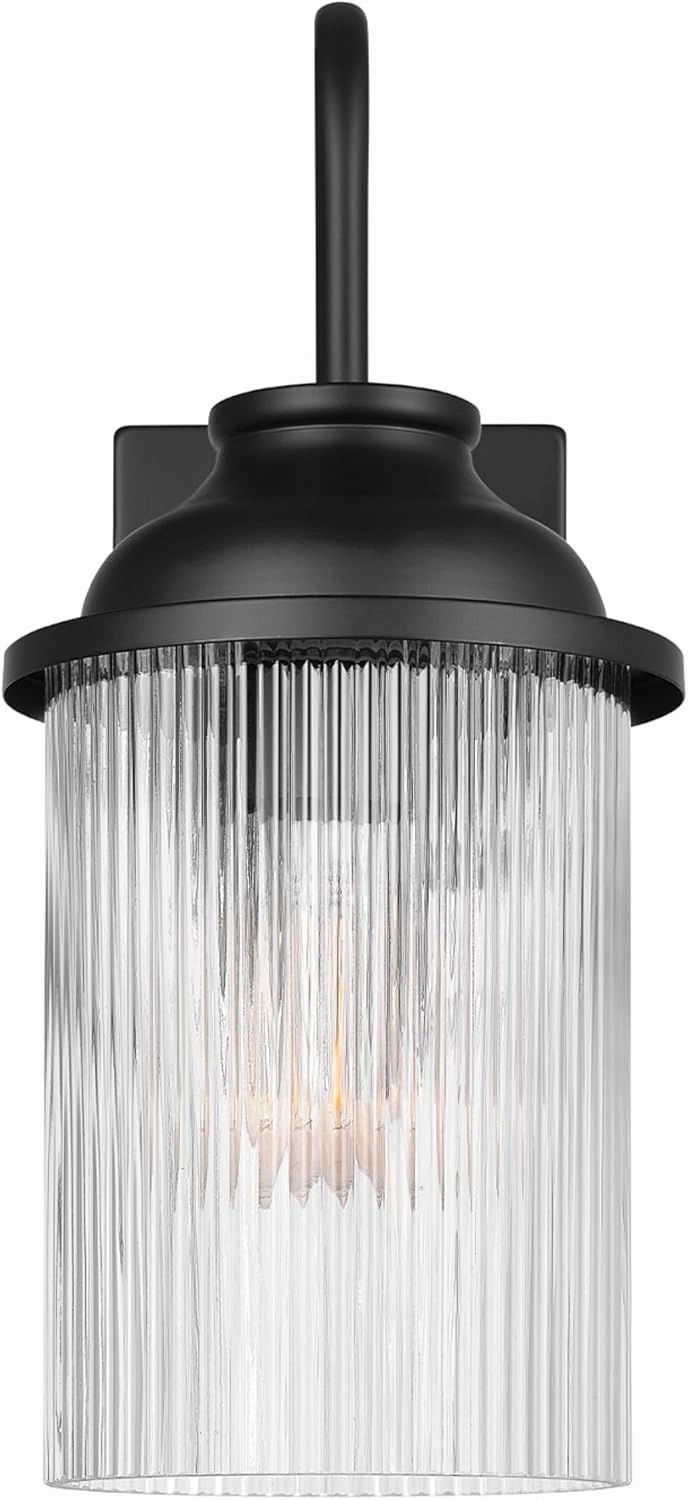 GLOBE Electric 60000027 1-Light Outdoor Wall Sconce, Matte Black, Ribbed Glass Shade, E26 Bulb, Outdoor Lighting Modern, Front Porch Décor, Wall Lighting, Outdoor Light Fixture, Patio Décor