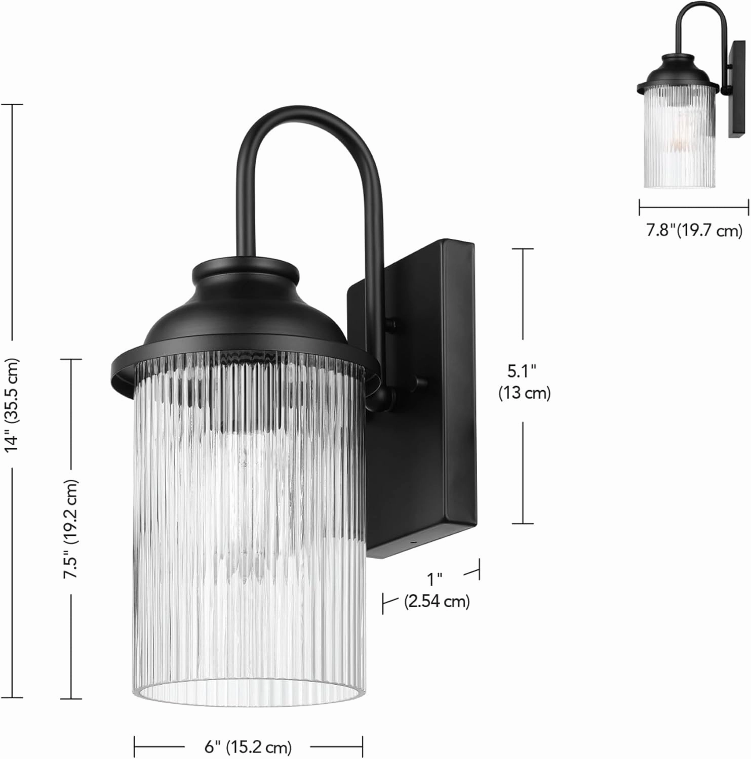 GLOBE Electric 60000027 1-Light Outdoor Wall Sconce, Matte Black, Ribbed Glass Shade, E26 Bulb, Outdoor Lighting Modern, Front Porch Décor, Wall Lighting, Outdoor Light Fixture, Patio Décor