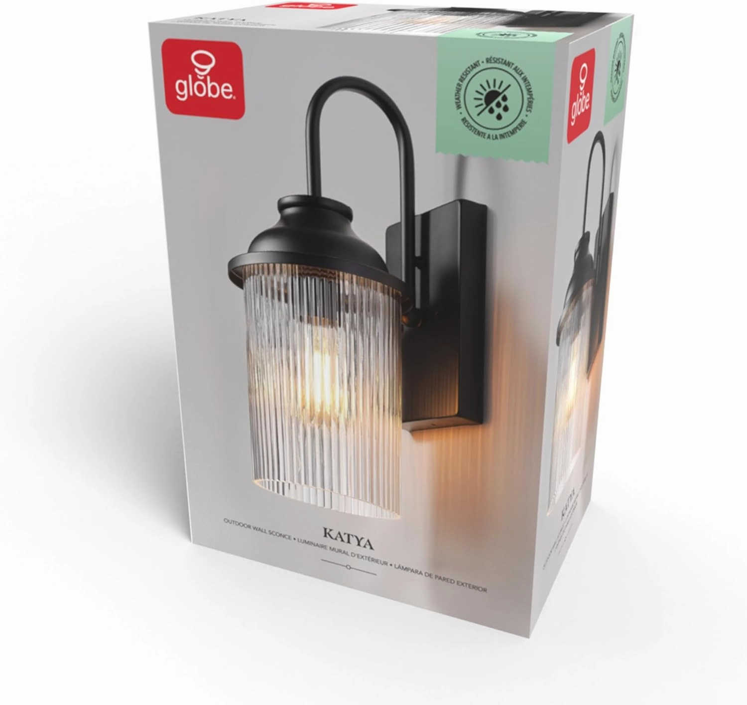 GLOBE Electric 60000027 1-Light Outdoor Wall Sconce, Matte Black, Ribbed Glass Shade, E26 Bulb, Outdoor Lighting Modern, Front Porch Décor, Wall Lighting, Outdoor Light Fixture, Patio Décor